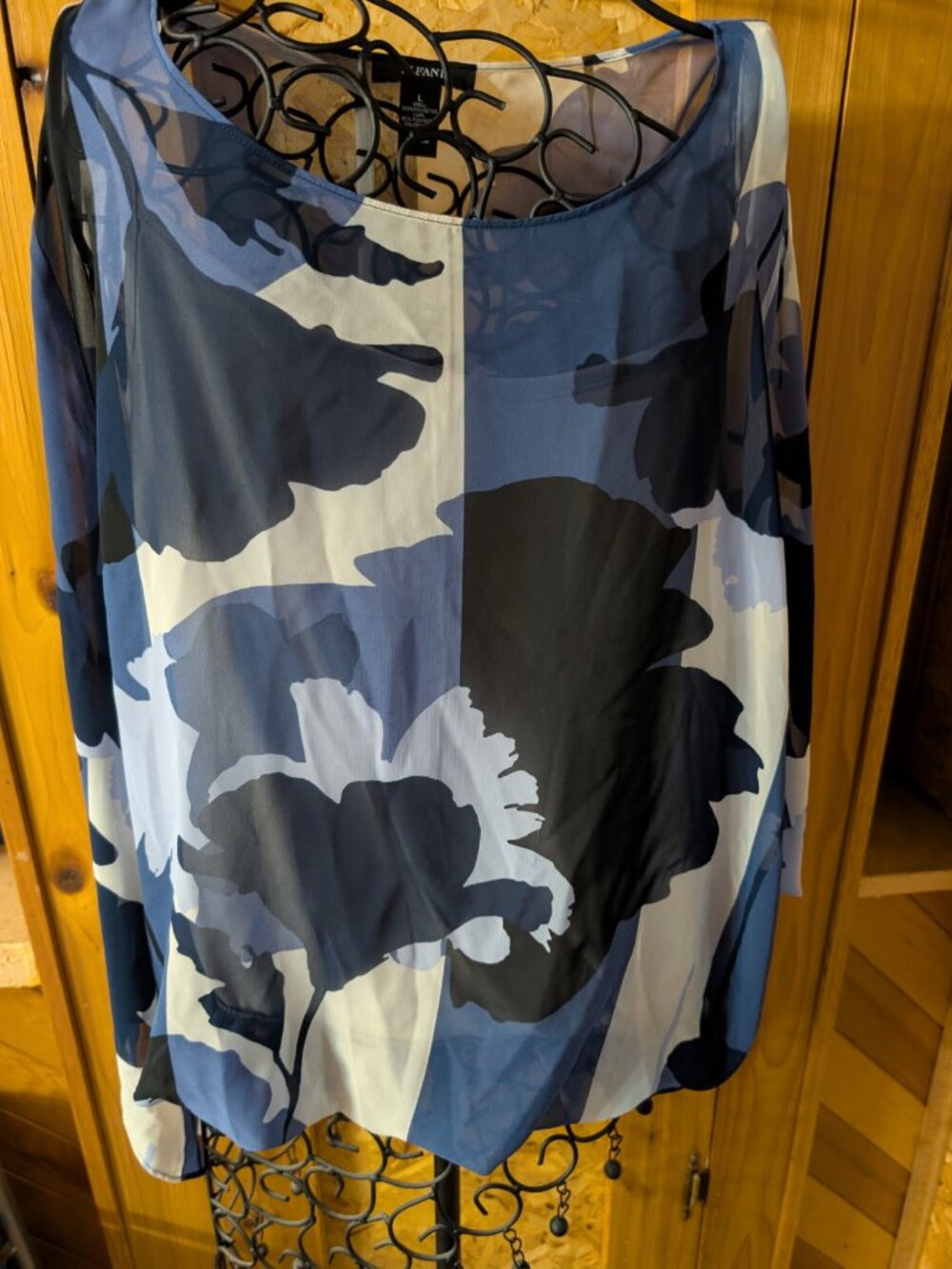 ALFANI L Blue Patterned Blouse